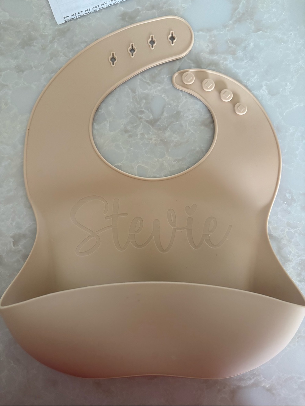 Personalized Stevie Silicone Bib in Beige